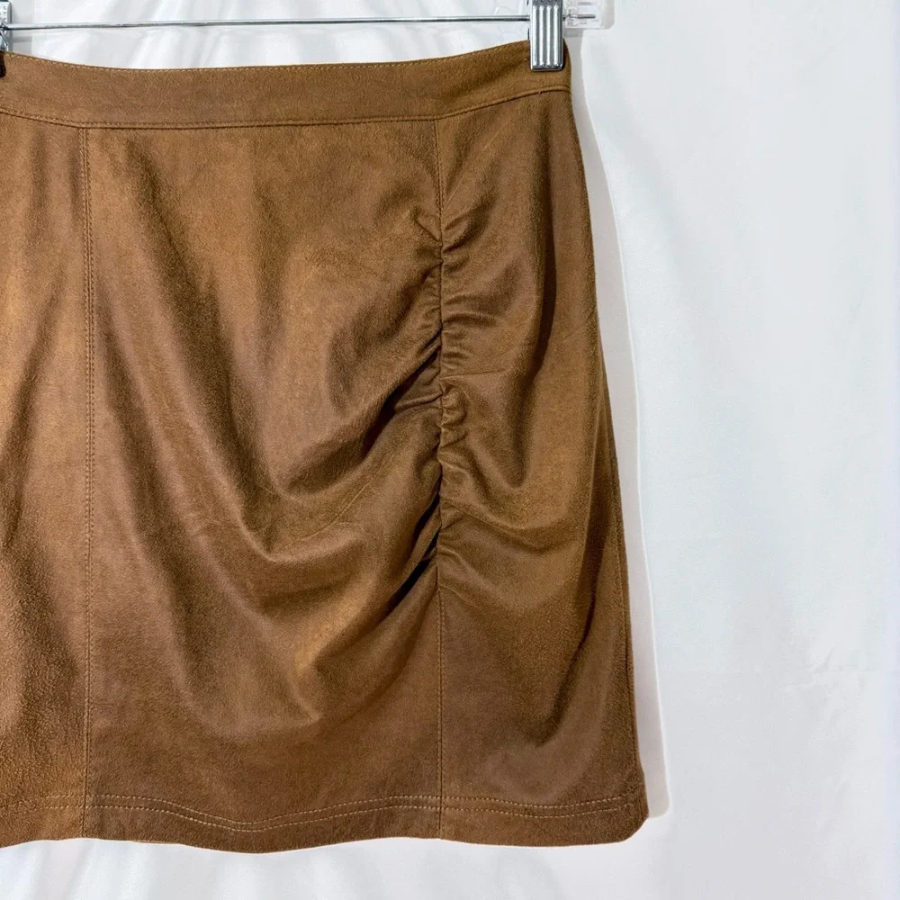 Free People Camel Colored Rumi Ruched Faux Suede Mini Skirt Size XS